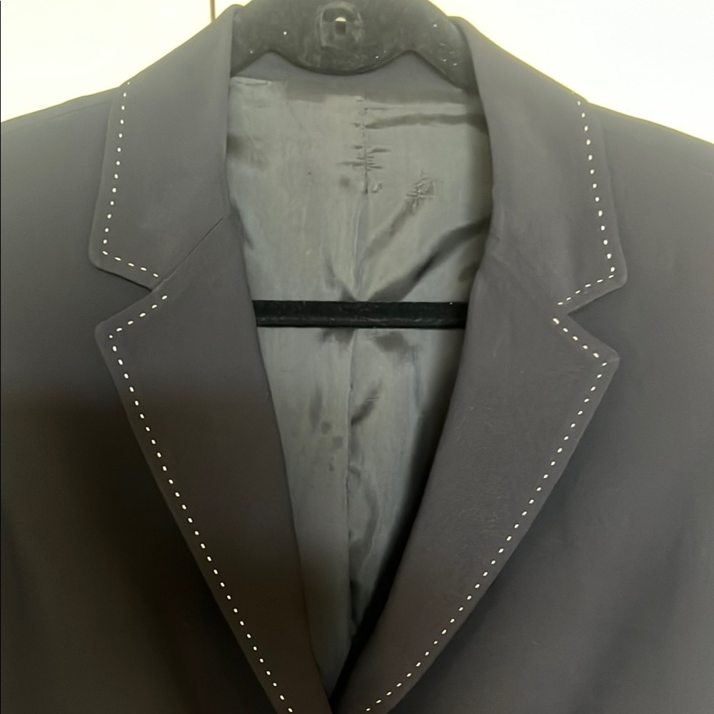 Elegant Women's Black Blazer with White Stitching